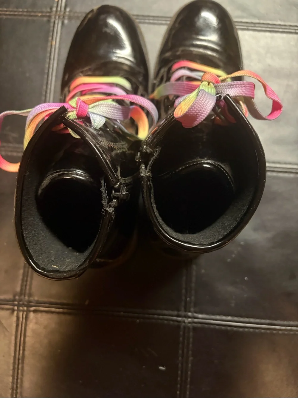 The Children's Place Black Patent Ankle Boots with Rainbow Laces
